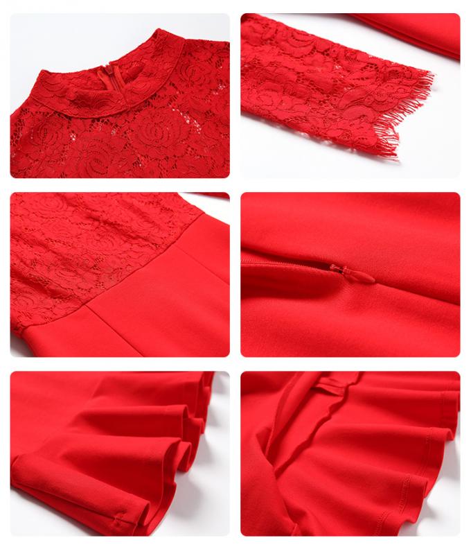 JS 37の新しい設計長い袖女性のための赤くセクシーな服をステッチする細い適合のレース